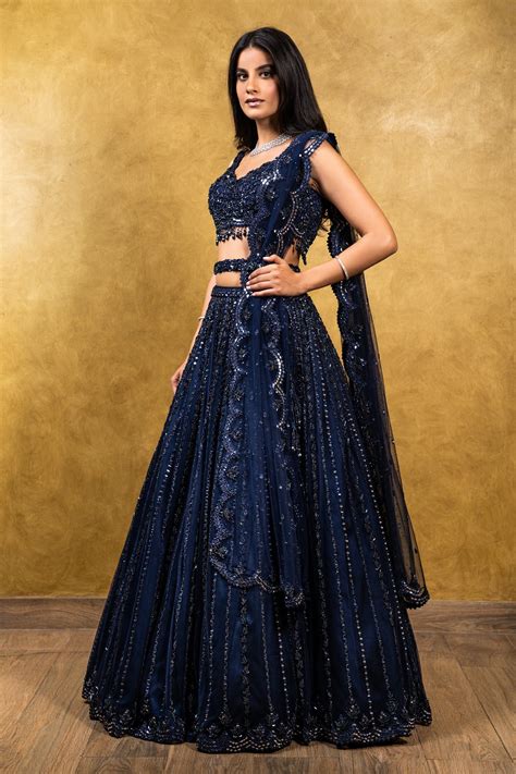 dark blue lehenga combination